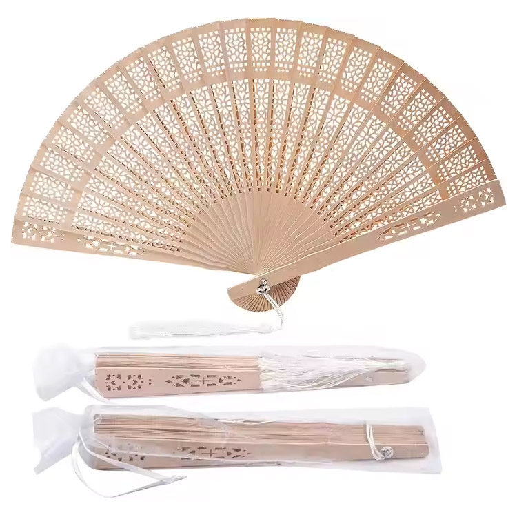 مروحة يد خشبية قابلة للطي هدية عيد ميلاد من الخيزران