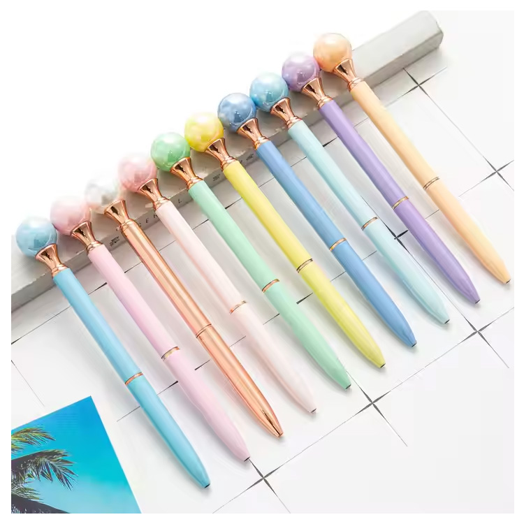 شعار مخصص 1.0mm pearl ballpoint pen جسم معدني متعدد الألوان