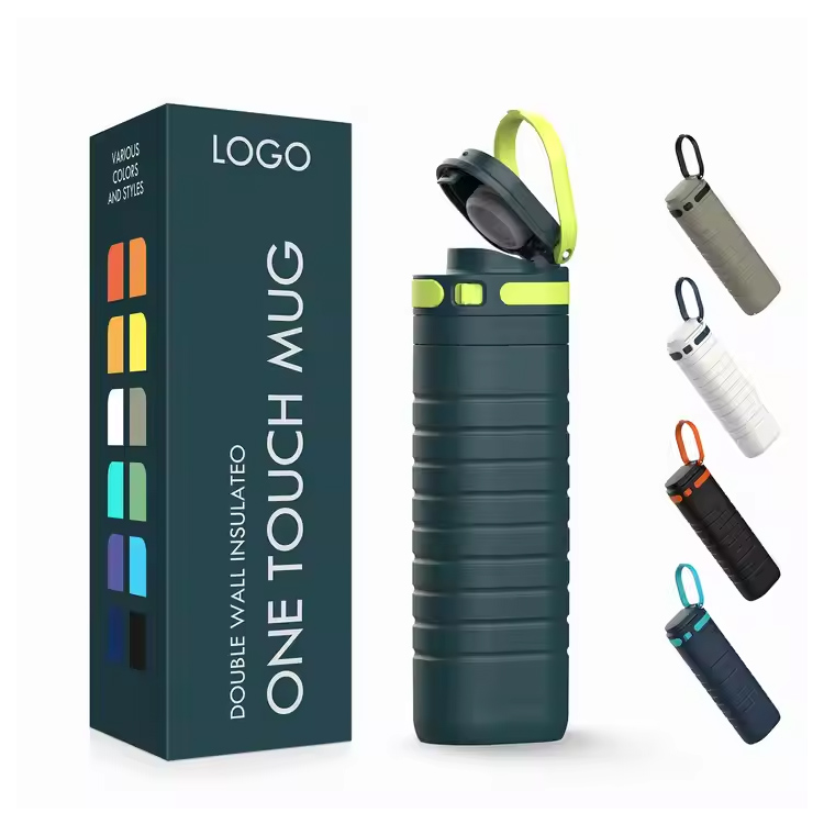 كوب سفر معزول بتفريغ الهواء من الفولاذ المقاوم للصدأ سعة 500 مل بغطاء باللمس